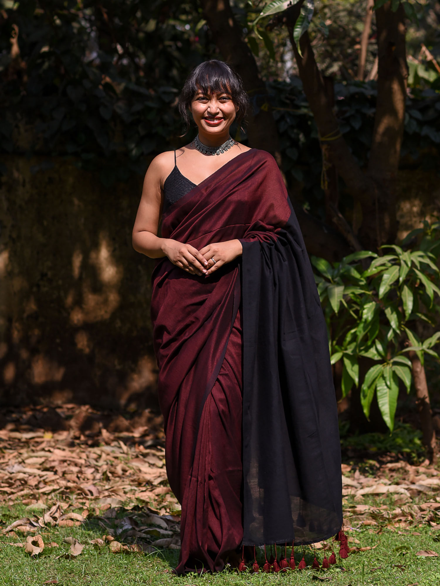 Brown Solid Cotton Blend Saree-image-39