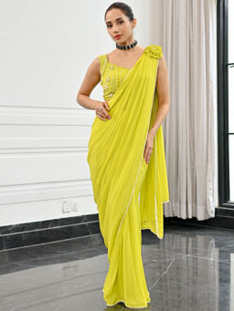 Lavanya The Label - Noor Lime Green Ready to Wear Saree with Stitched Blouse
