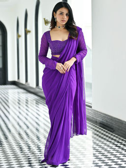 Lavanya The Label - Noor Purple Ready to Wear Saree with Stitched Blouse