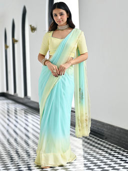 Lavanya The Label - Maharani Yellow Chiffon Saree with Unstitched Blouse