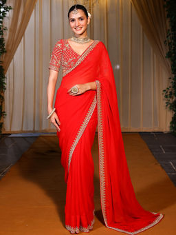Lavanya The Label - Deepa Red Ready to Wear Saree with Stitched Blouse