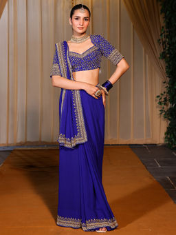 Lavanya The Label - Deepa Royal Blue Ready to Wear Saree with Unstitched Blouse