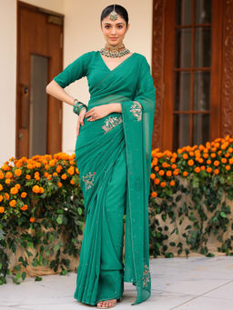 Lavanya The Label - Deepa Green Saree with Unstitched Blouse