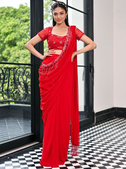 Lavanya The Label - Day Dreamer Red Ready to Wear Saree with Stitched Blouse