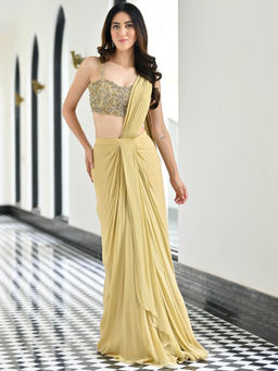 Lavanya The Label - Day Dreamer Beige Ready to Wear Saree with Stitched Blouse