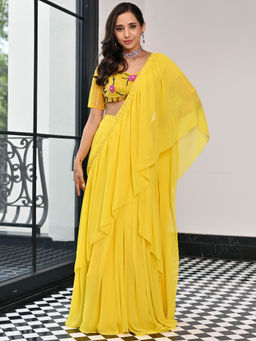 Lavanya The Label - Day Dreamer Yellow Ready to Wear Saree with Stitched Blouse
