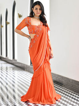 Lavanya The Label - Day Dreamer Orange Ready to Wear Saree with Stitched Blouse