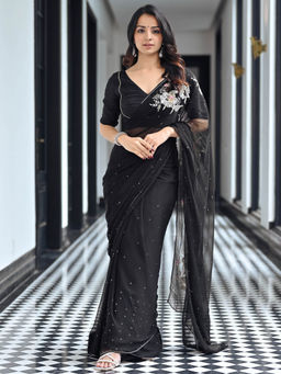 Lavanya The Label - Maharani Black Chiffon Saree with Unstitched Blouse