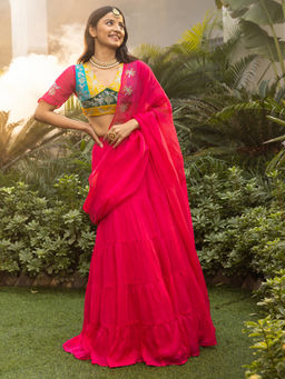 Lavanya The Label - Pink Organza Ready to Wear Saree with Stitched Blouse