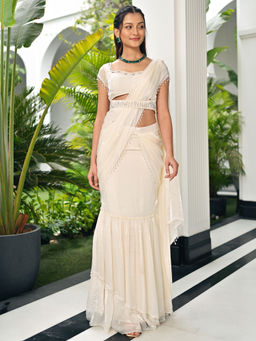Lavanya The Label - Nayra Ivory Ready to Wear Saree with Stitched Blouse