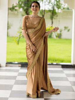 Lavanya The Label - Majesty Beige Ready to Wear Saree with Stitched Blouse