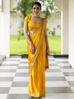 Lavanya The Label - Majesty Yellow Ready to Wear Saree with Stitched Blouse
