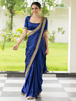 Lavanya The Label - Majesty Blue Ready to Wear Saree with Stitched Blouse