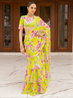 Lavanya The Label - Bagh Yellow Ready to Wear Saree with Stitched Blouse