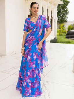 Lavanya The Label - Bagh Light Blue Ready to Wear Saree with Stitched Blouse