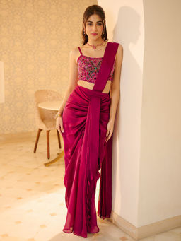 Lavanya The Label - Modern Ruby Draped Ready to Wear Saree with Stitched Blouse