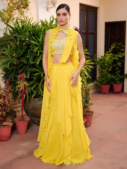 Lavanya The Label - Modern Yellow Ready to Wear Saree with Stitched Blouse