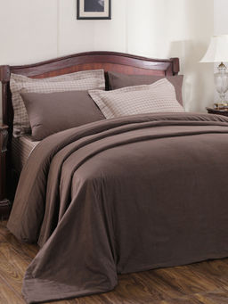 Maspar - Cotsmere 300TC Emmie Cotton Brown Hem Stitch King Duvet Cover With 2 Pillow Case