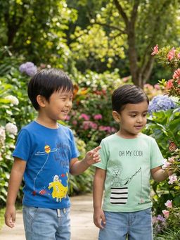 Nautinati - Boys' Cotton Sea Animal and Bear Printed Pack of 2 T-shirts