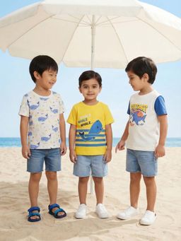 Nautinati - Boys' Cotton Whale Printed Pack of 3 T-shirts