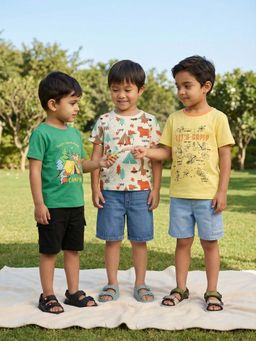 Nautinati - Boys Round Neck Half Sleeve Graphic Printed Cotton T-Shirt (Pack of 3)
