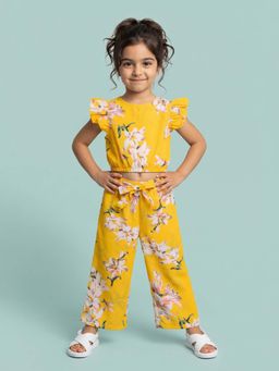 Nautinati - Girls’ Cotton All-over Floral Printed Ruffled Top & Trousers Co-ord Set