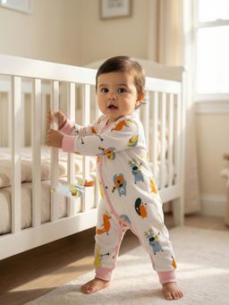 Nautinati - Baby Girls' Cotton All-over Animal Printed Sleepsuit with Snap Buttons