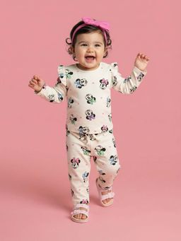 Nautinati - Girl White Cotton Disney Printed T-shirt & Trackpant (Set of 2)