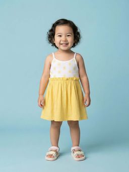 Nautinati - Girls' Soft Cotton Strap Sleeves Gathered Waistline Dress