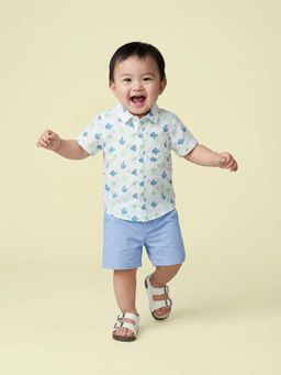 Nautinati - Boys' Cotton All-over Sea Animal Printed Shirt and Shorts Co-ord Set