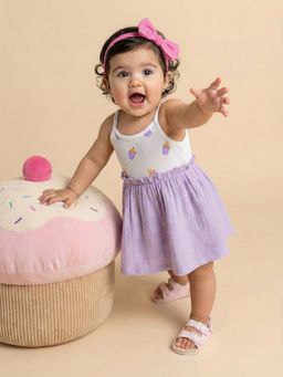 Nautinati - Purple Girls Soft Cotton Gathered Waistline Dress (Pack Of 2)