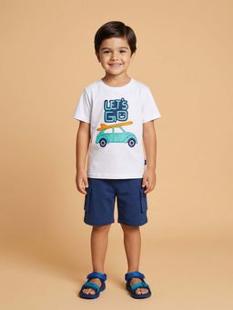 Nautinati - Boys' Cotton Car Printed T-shirt and Cargo Shorts Co-ord Set