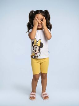Nautinati - Girls' Cotton Minnie Mouse Printed T-shirt and Biker Shorts Co-ord Set