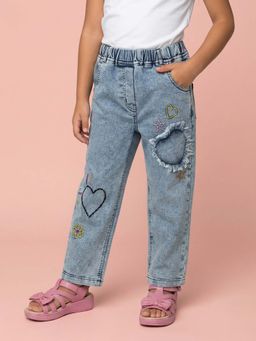 Nautinati - Girls’ Patch Embroidery Jeans Denim Pants for Girls