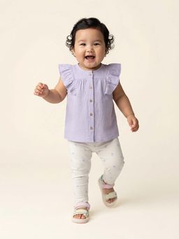 Nautinati - Girls' Cotton Top and All-over Floral Printed Trousers Co-ord Set