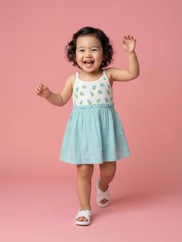 Nautinati - Girls Cotton Knit and Woven Printed Dress