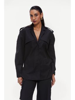 Qua - Black Notch Collar Trench Shirt