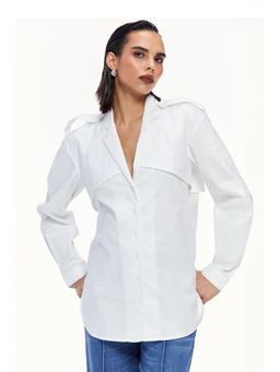 Qua - White Notch Collar Trench Shirt