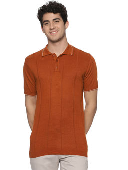 MELVIN JONES - Brown Stripe Knitted Polo T-Shirt
