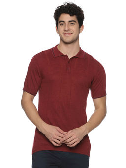 MELVIN JONES - Maroon Stripe Knitted Polo T-Shirt