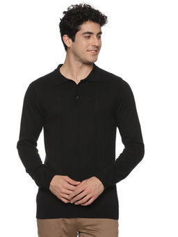 MELVIN JONES - Black Stripe Knitted Polo T-Shirt