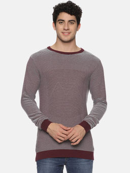 MELVIN JONES - Maroon Stripe Knitted Sweatshirt
