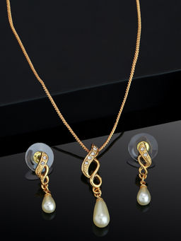 Estele - Gold Plated Radiance Pendant Necklace with Crystals & Pearl for Women (Set of 2)
