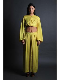 Swatee Singh - Inverted Full Sleeves Crop Top With Pleated Pants (Set of 2)