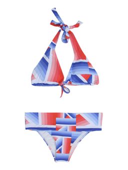 Zivame - Aqua Geometric Stripe Halter Bikini Set With Removable Cups (Medium)