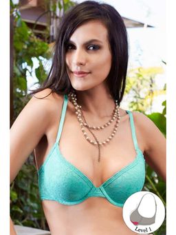 Zivame - Delicate Lace Overlay Gentle Push Up Bra - Turquoise