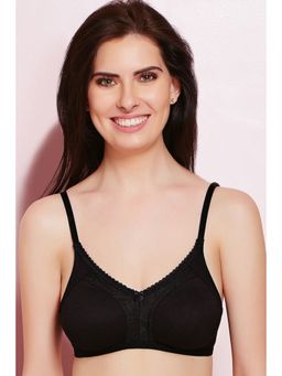 Zivame - Rosaline Shrink Proof Soft Cotton Side Panel Lace Bra - Black