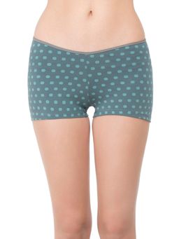 Zivame - Soft Cotton Mid Waist Boyshort Panty - Green Dot Print
