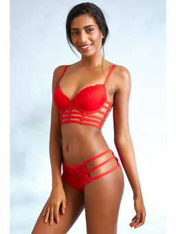Zivame - Lace Touch Gentle Push Up Longline Cage Bra-Red