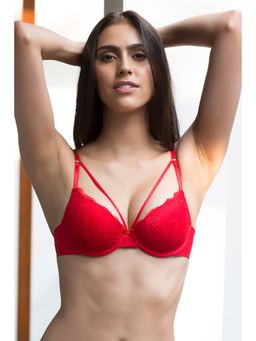 Zivame - Lace Touch Demi Coverage Laser Wings Bra-Red